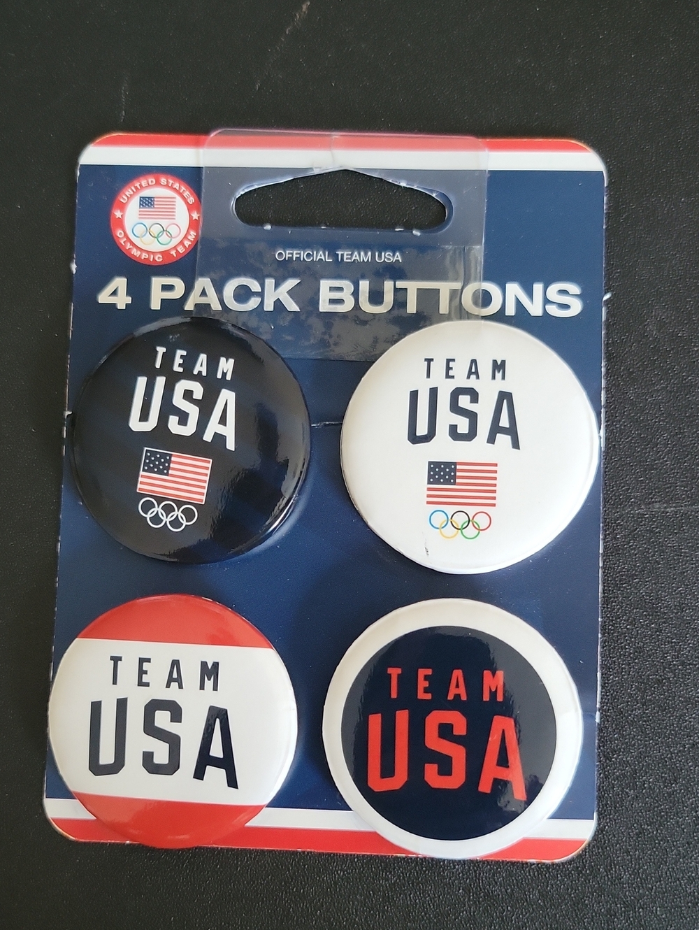 Team USA Red White & Blue Button 4 Pack